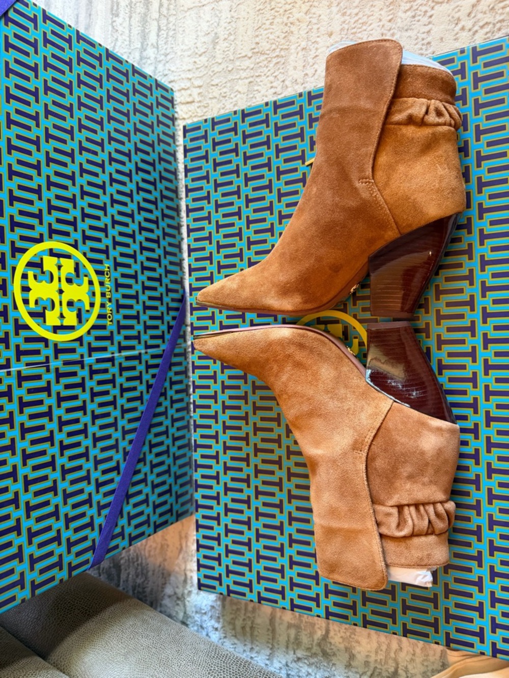 Tory Burch Lila Suede Pointed-Toe Ankle Bootie - Picture 9 of 11